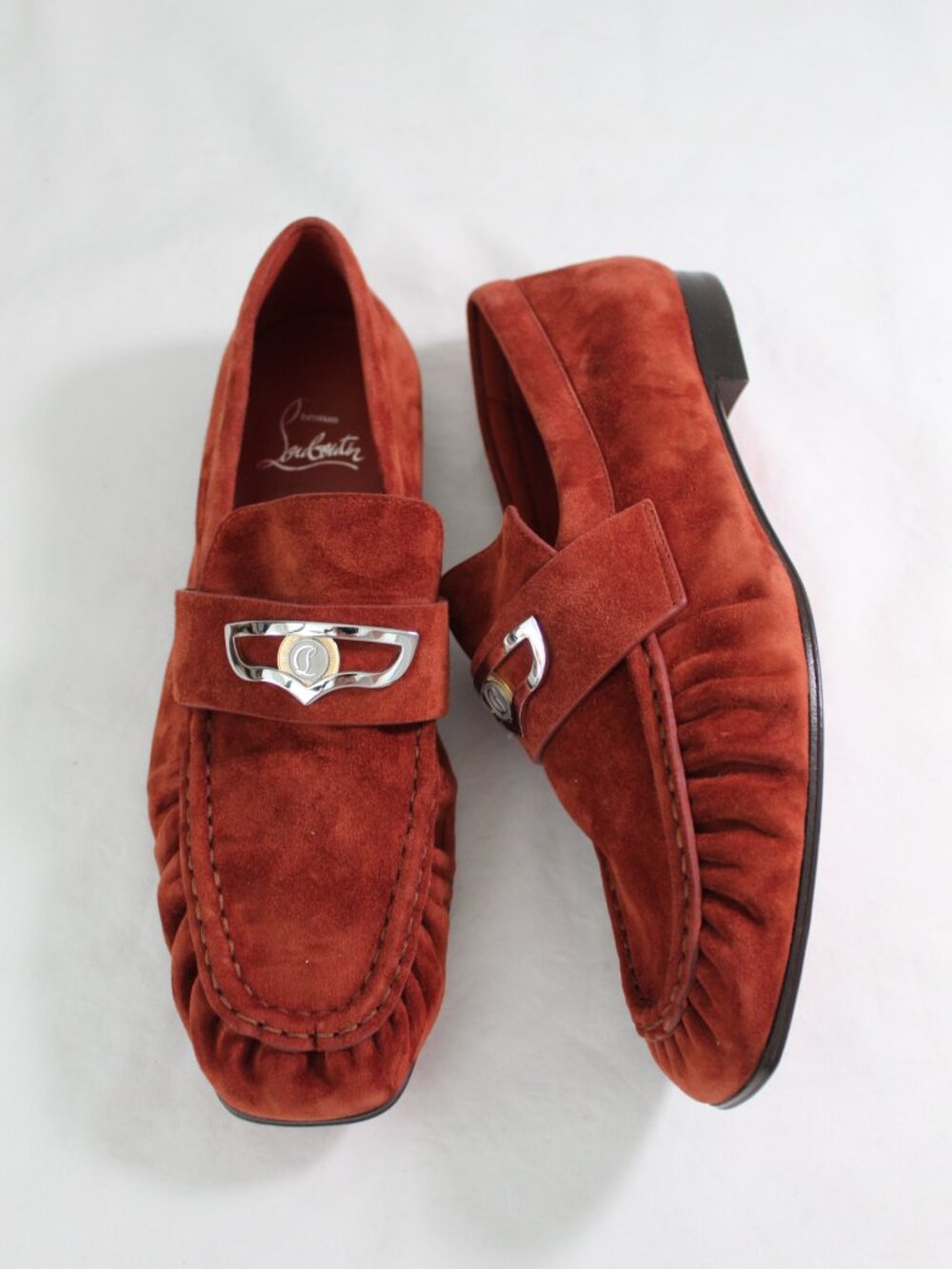 NWOB Christian Louboutin Mocallista Penny Loafers Suede Rust Brown Flats 38